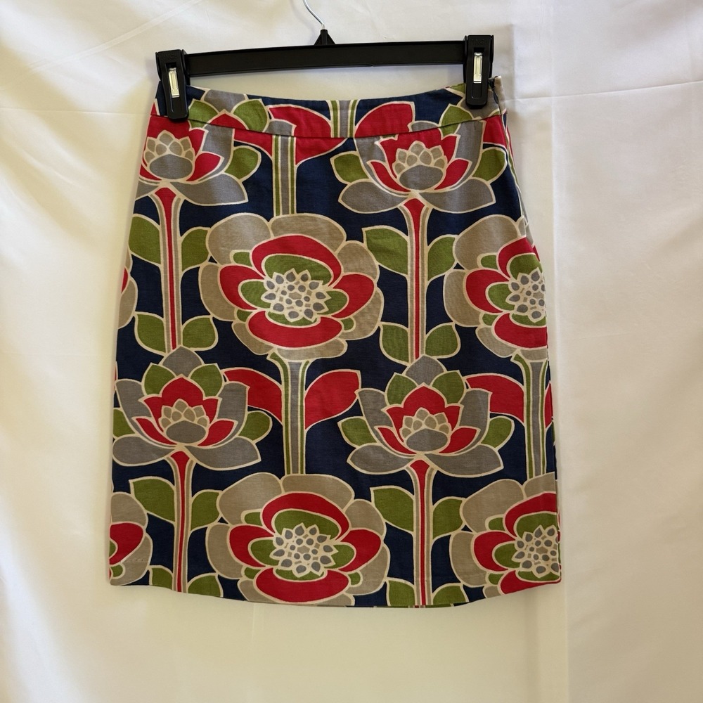 Boden Womens Green Red Floral Cotton Pencil Career Retro Skirt Size US 4R